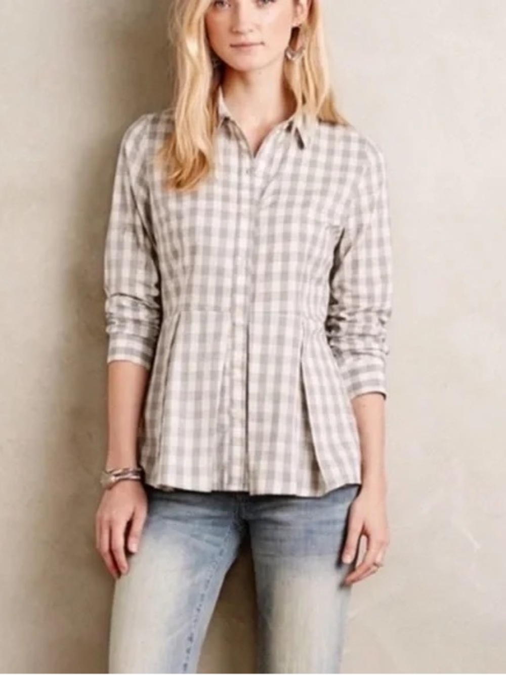 Anthropologie 11.1 Tylho Button Down Peplum Shirt Sz Medium